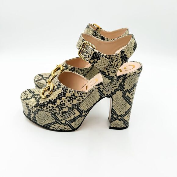 Gucci Baby Horsebit Platform Sandal Python Heels New EU 40 US 10 - Picture 5 of 13